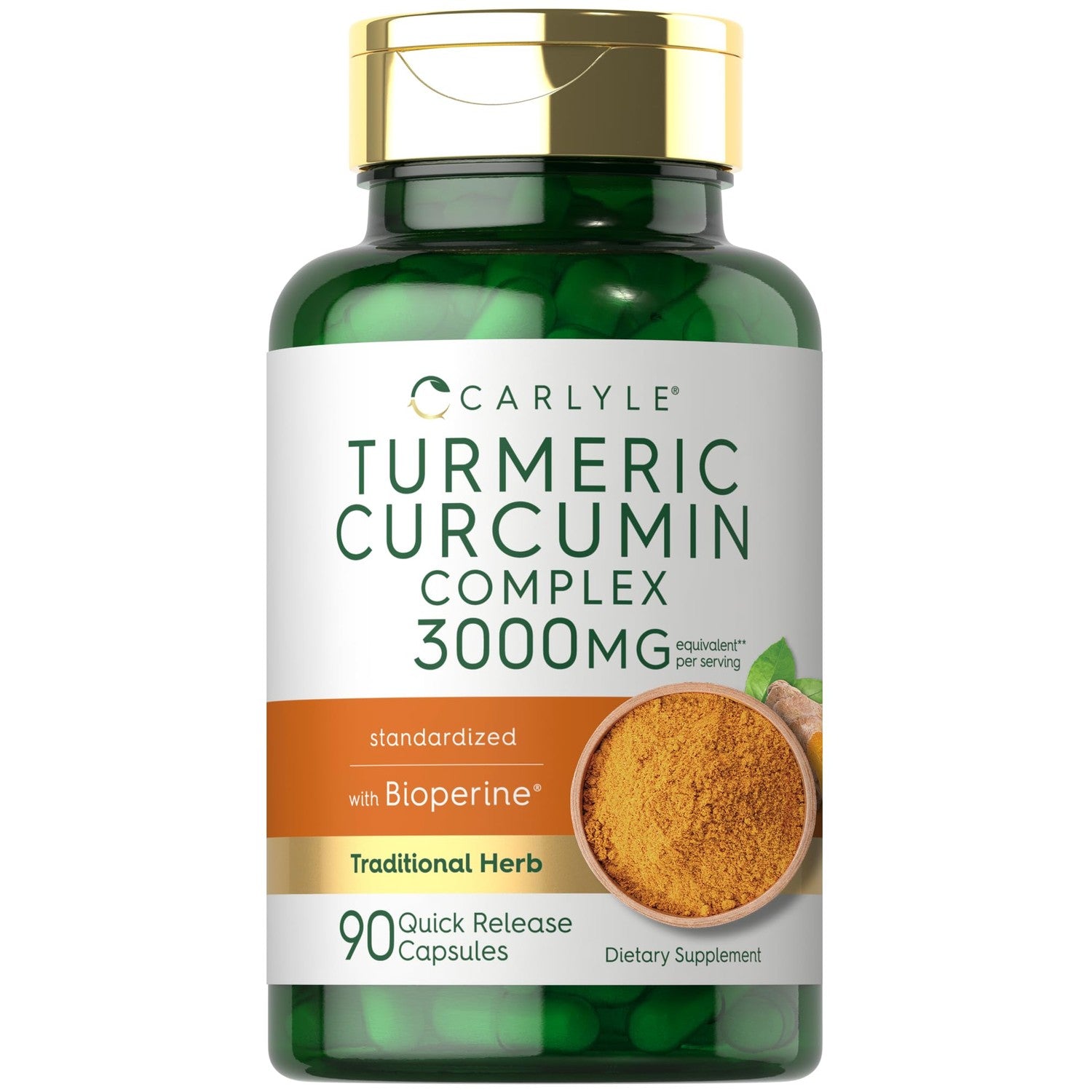 Carlyle Turmeric Curcumin with Black Pepper | 90 Powder Capsules | Complex Supplement with Bioperine | Non-GMO, Gluten Free
