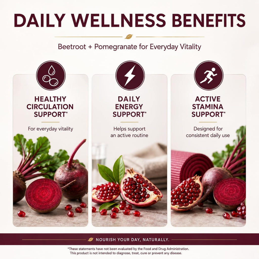 Beetroot + Pomegranate Capsules, Supports Daily Wellness, Energy & Stamina, Beet Root Capsules for Men & Women, 90 Capsules