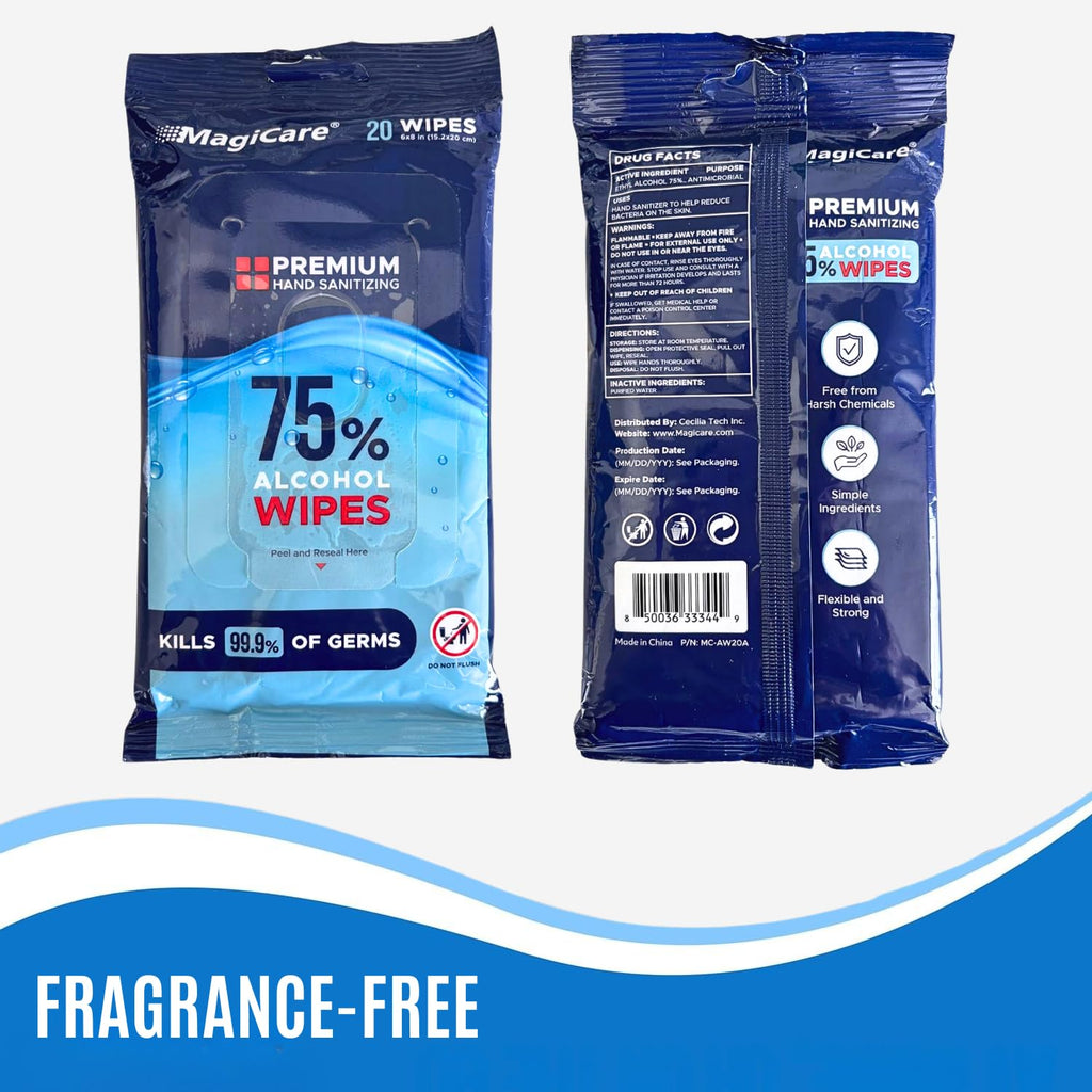 MagiCare Hand Sanitizer Wipes Travel Size, 75% Alcohol Wipes, Sanitizing