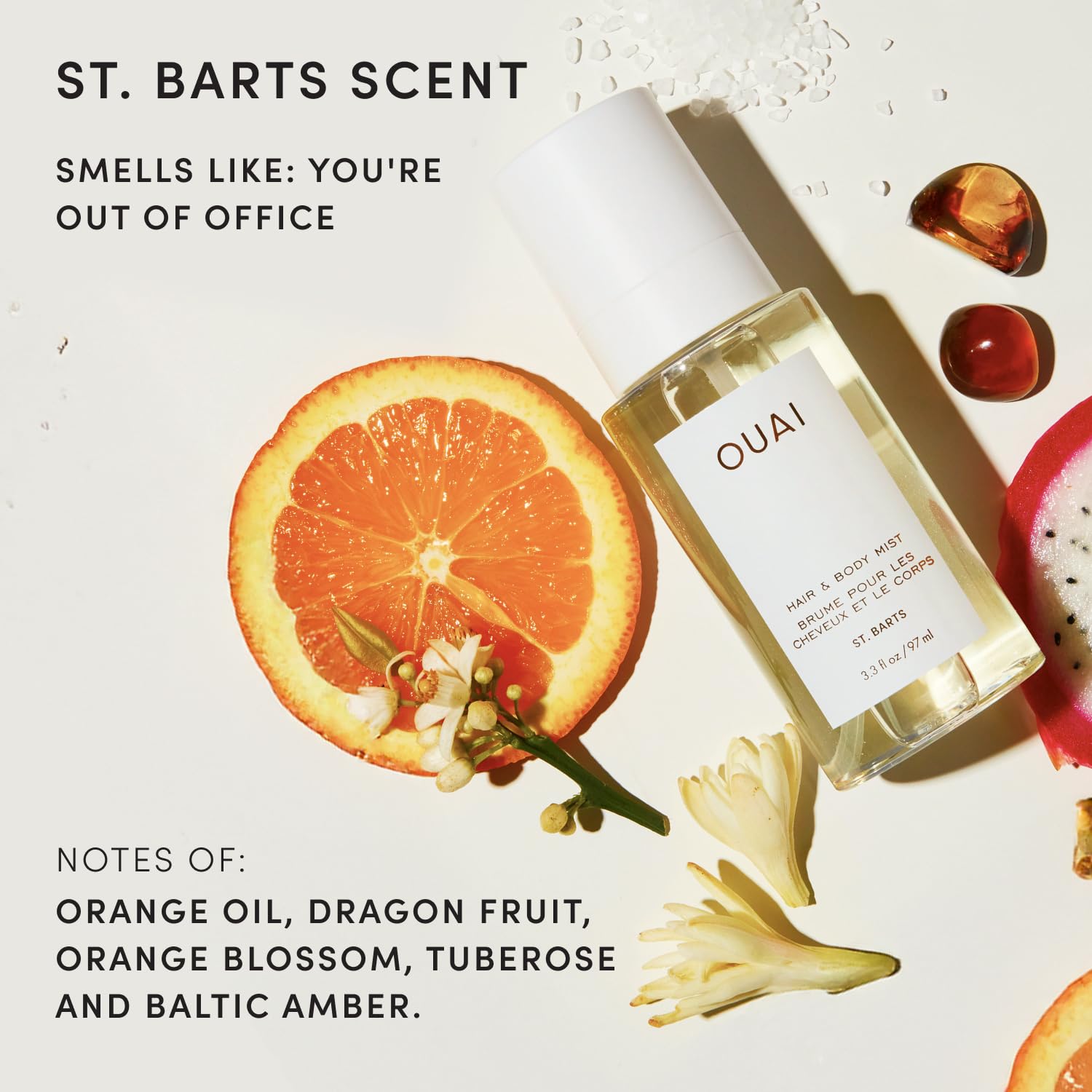 OUAI St. Barts Hair and Body Mist - Tropical-Scented Body Spray (3.3 oz) | Hair Perfume and Body Spray with Notes of Dragonfruit, Orange Blossom, Tuberose & Musk