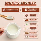 Mushroom Coffee Creamer,Superfood Creamer Powder with 6 Adaptogenic Mushrooms & Probiotics for Energy, Focus, Digestion - 30 Servings