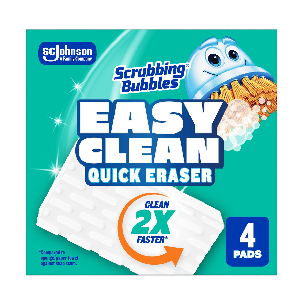 Scrubbing Bubbles Easy Clean Quick Eraser, Multipurpose Durable Bathroom Cleaner Sponge for Shower and Tub Tiles, Sinks, Faucets, Counters, Toilets, Glass Doors & More, 4-Count