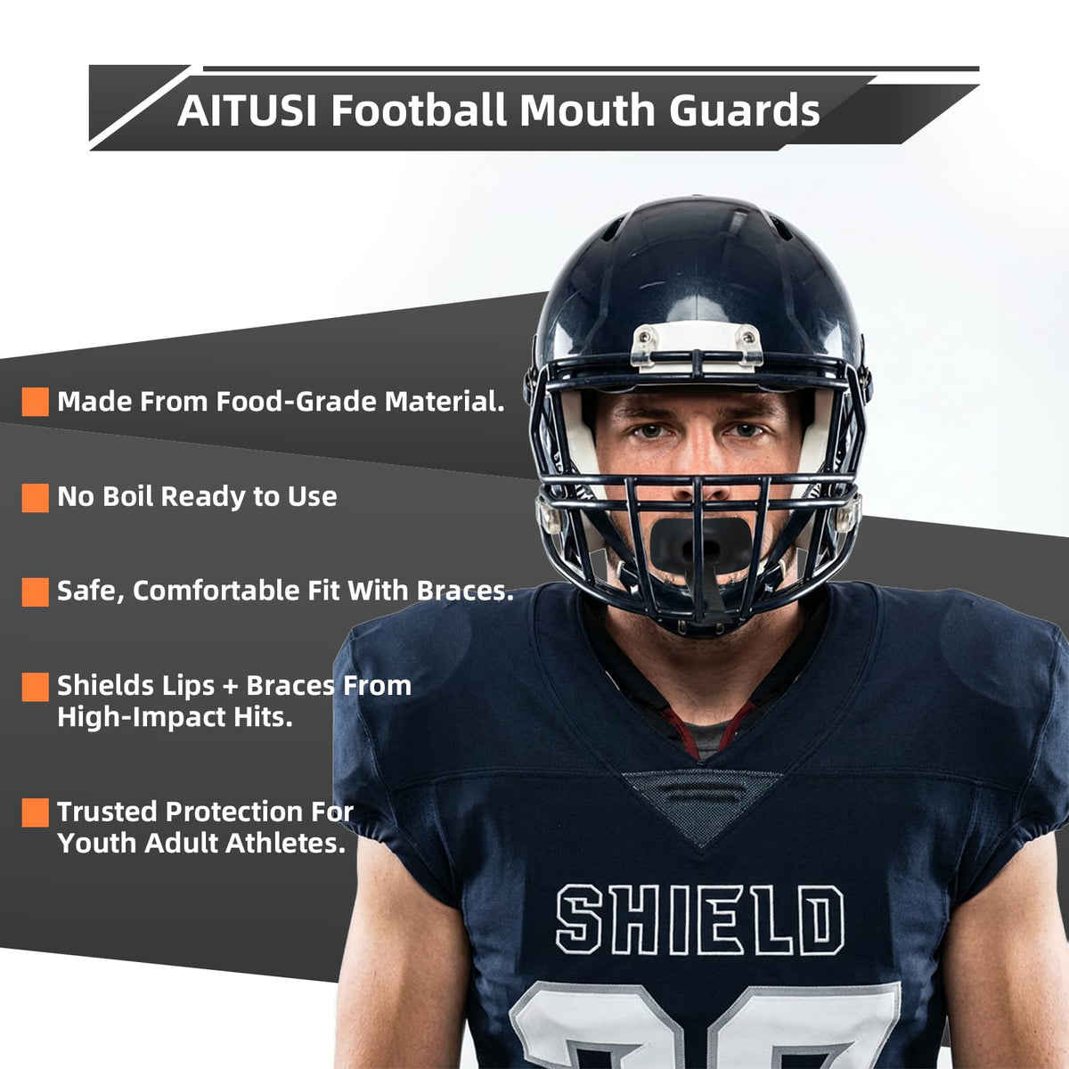 4-Pack Football Mouth Guards with Case for Youth & Adult, Permanent Strap