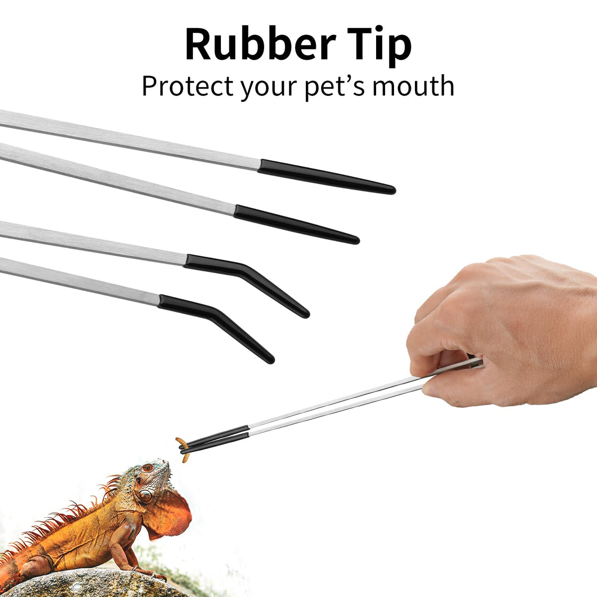 Novery 2PCS 10.6" Rubber Tip Reptile Feeding Tongs, Straight & Curved