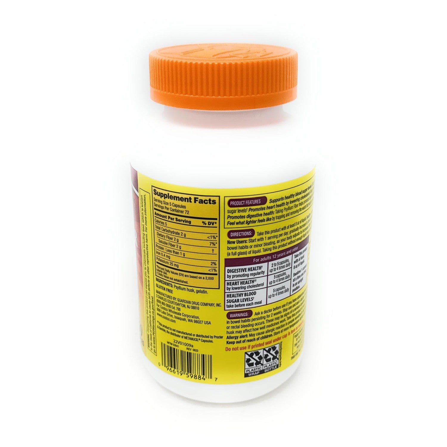 Fiber Capsules Kirkland Therapy for Regularity/Fiber Supplement, 360 capsules - Compare to the Active Ingredient in Metamucil Capsules