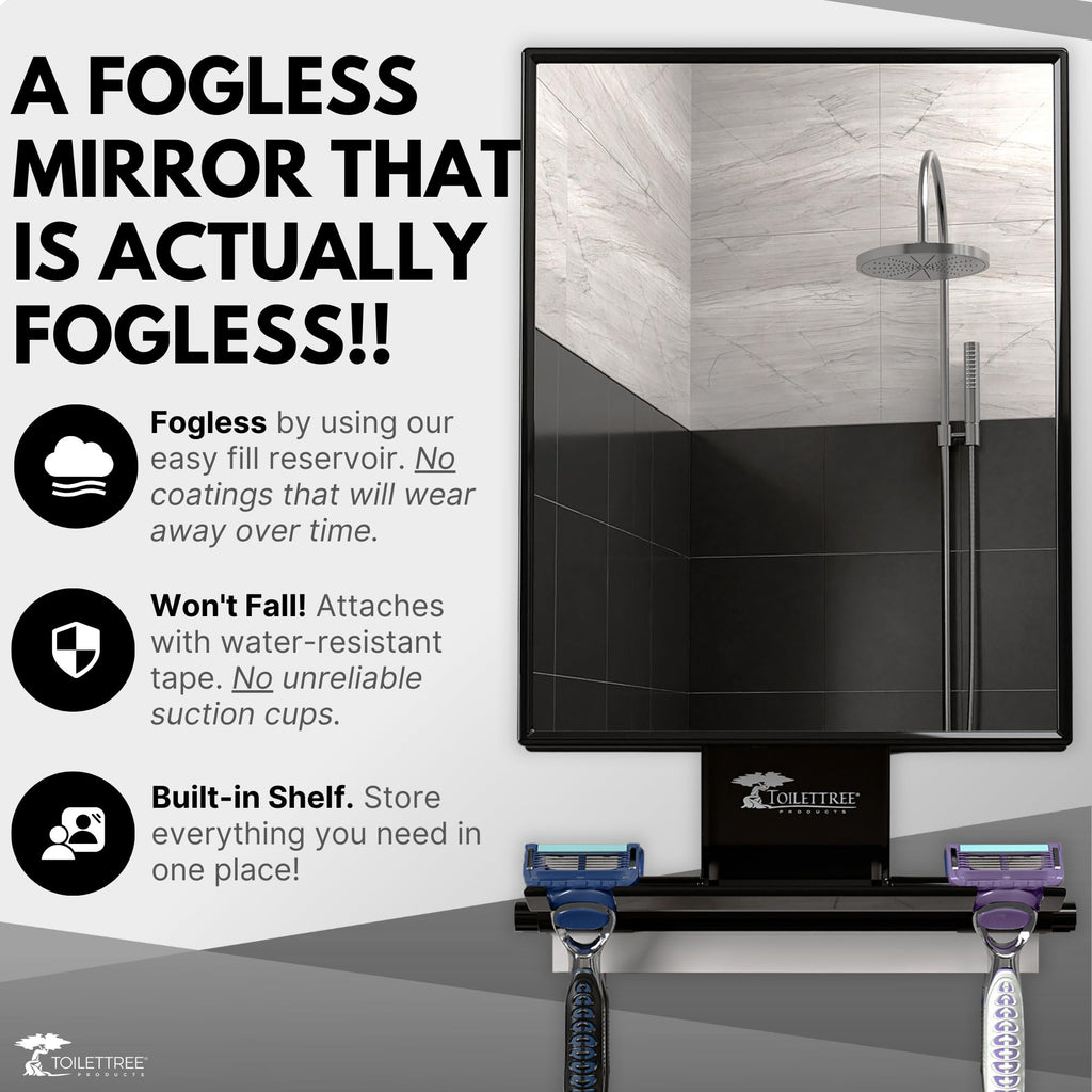 ToiletTree Products Fogless Shower Mirror - Anti-Fog Mirror - Adjustable Shaving Mirror with a Squeegee - Rust-Proof, Impact-Resistance Bathroom Shower Mirror - Tall
