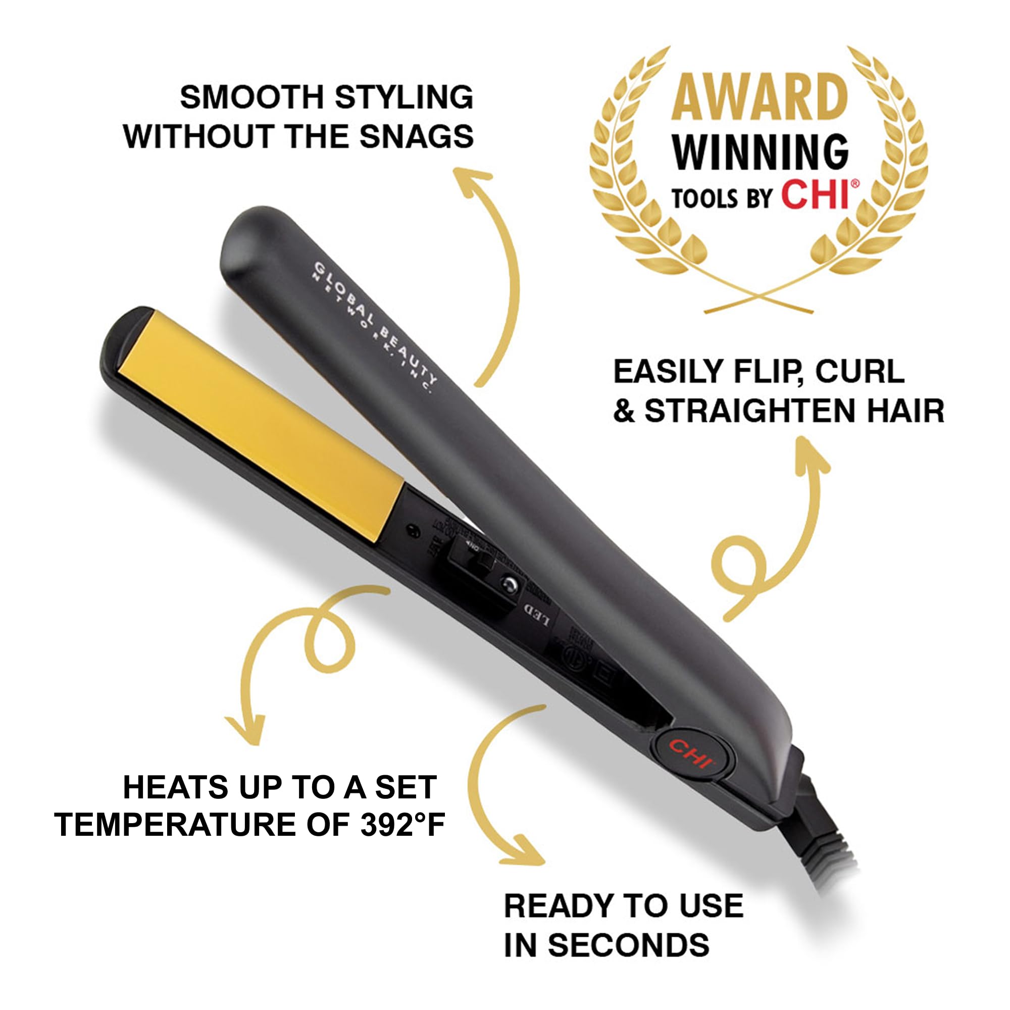 CHI Original 1" Ceramic Hair Straightener Flat Iron for Styling, Advanced Ceramic Technology for Frizz-Free Smooth Shine, Floating Plates for Easy Glide, Analog On/Off Switch, Salon-Quality Results