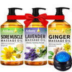 3 Pack Massage Oil for Massage Therapy,Sore Muscle Arnica Oil & Relaxing Lavender Oil & Ginger Oil Lymphatic Drainage & Massage Ball,Massage Kit Gifts for Women Men,Spa Gifts Birthday Gifts for Women