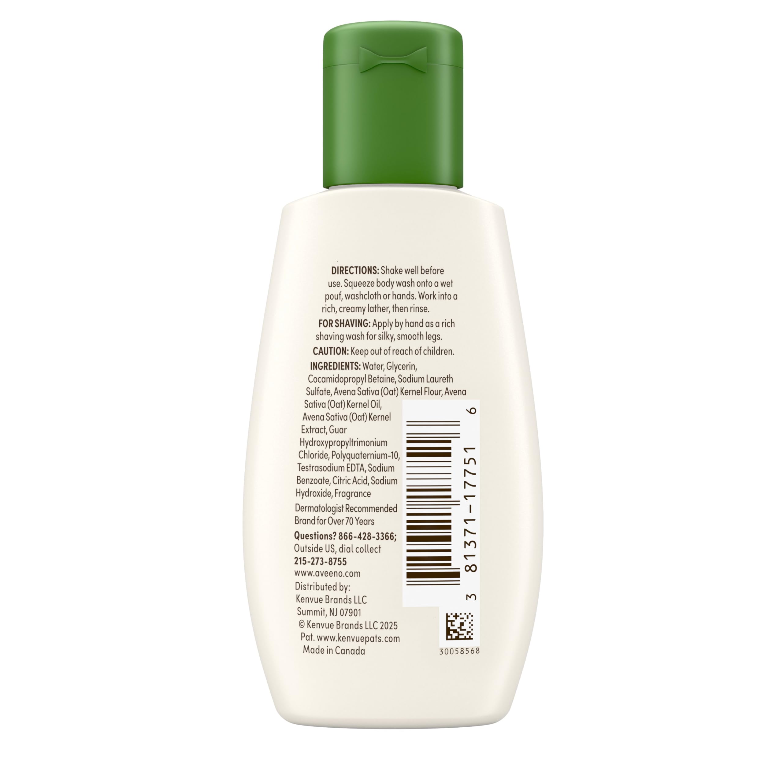 Aveeno Daily Moisturizing Body Wash, Lightly Scented, 2 fl. oz | For Sensitive, Dry Skin, Prebiotic Oat, Gently Cleanses & Nourishes, Travel-sized