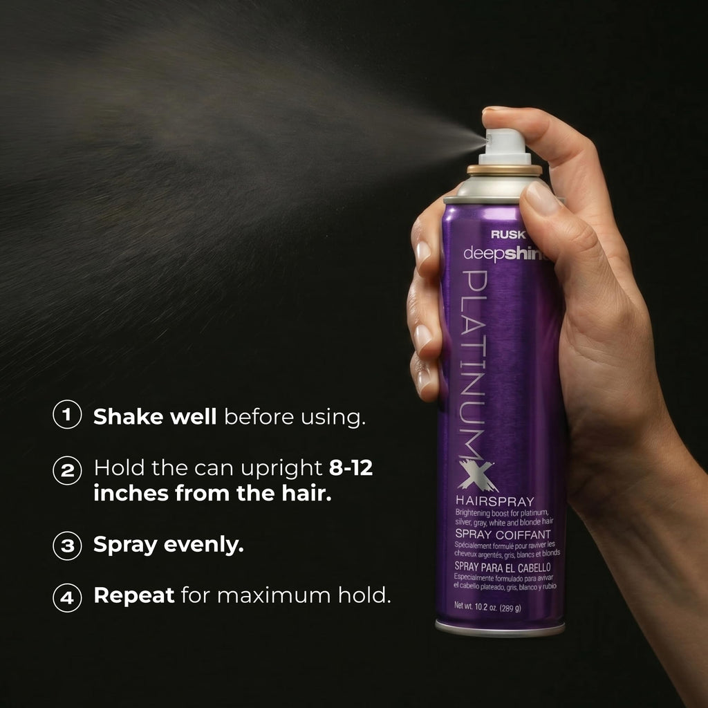 RUSK Deepshine PlatinumX Hairspray, Fast-Drying Finishing Spray, All-Day Humidity Resistance Provides Strong Hold, Shape, and Body for a Shiny Look, 10.2 oz