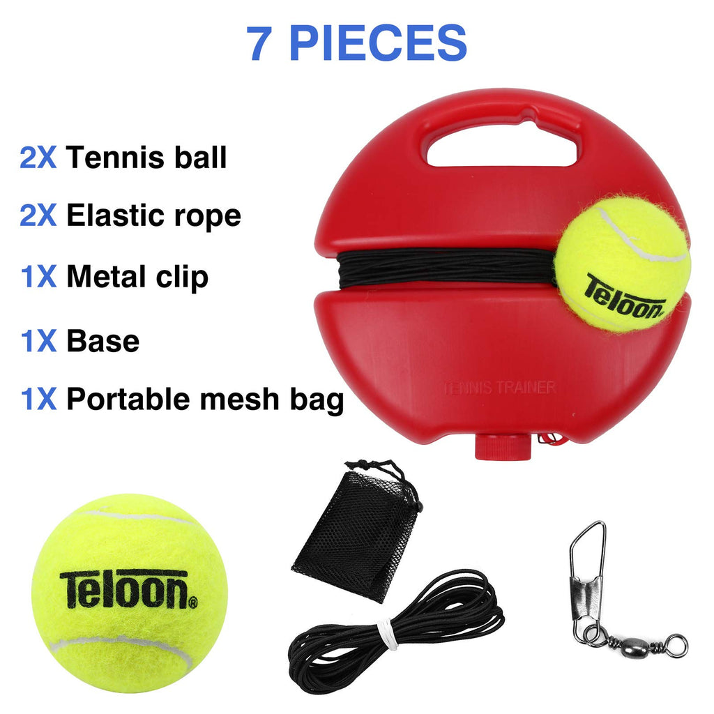 Teloon Solo Tennis Trainer Rebound Ball with String for Self Tennis Practice Training Tool for Adults or Kids Beginners with 2 String Balls Elastic and a Portable Mesh Bag