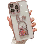 Buy now Compatible with iPhone 15 Pro Max Phone Case with Camera Lens Protector for Women Girls Luxury Electroplated Clear Glitter Quicksand Cute Cover for 15 ProMax (Rabbit Pink) at indiglob india