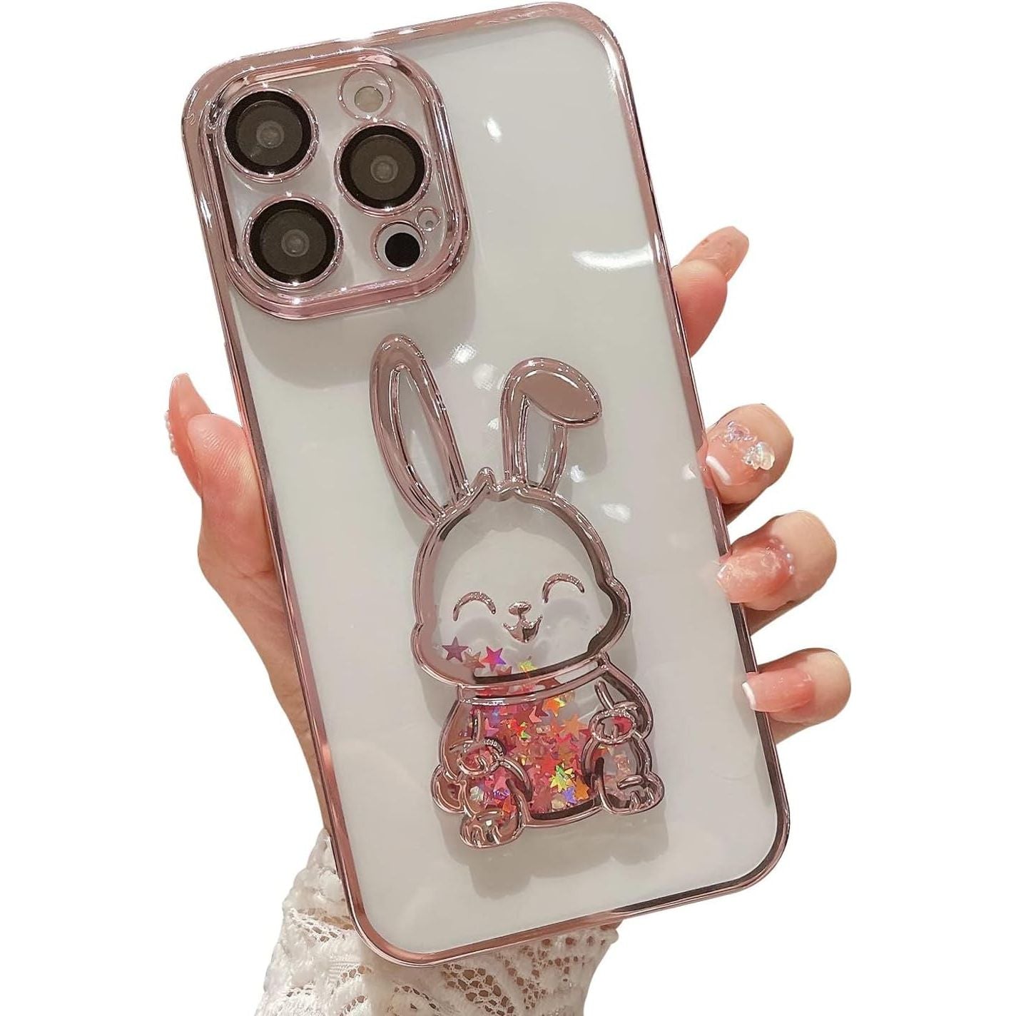 Buy now Compatible with iPhone 15 Pro Max Phone Case with Camera Lens Protector for Women Girls Luxury Electroplated Clear Glitter Quicksand Cute Cover for 15 ProMax (Rabbit Pink) for iPhone 15 Pro Max Rabbit Pink at indiglob india