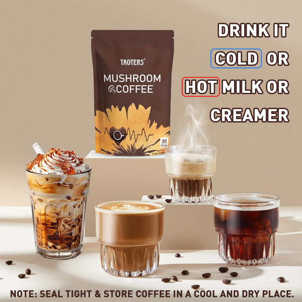 Mushroom Coffee | Enhanced Focus, Boosted Immunity, Improved Energy | 6 Adaptogenic Mushrooms: Cordyceps, Reishi, King Trumpet, Shiitake, Lion's Mane & Turkey Tail | 30 Servings