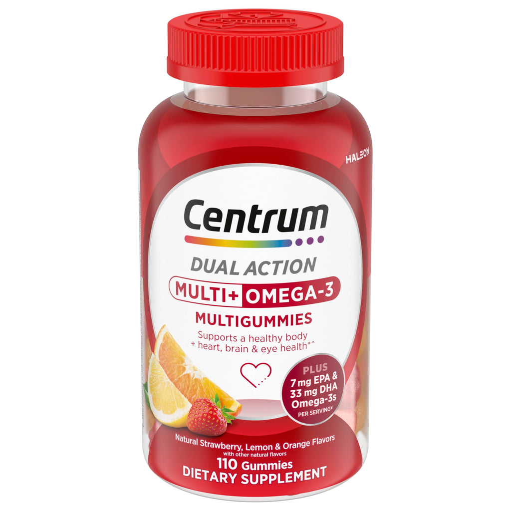 Centrum MultiGummies Omega 3 Gummy Multivitamin for Adults, Multivitamin/Multimineral Supplement, Strawberry/Lemon/Orange Flavors - 100 Count