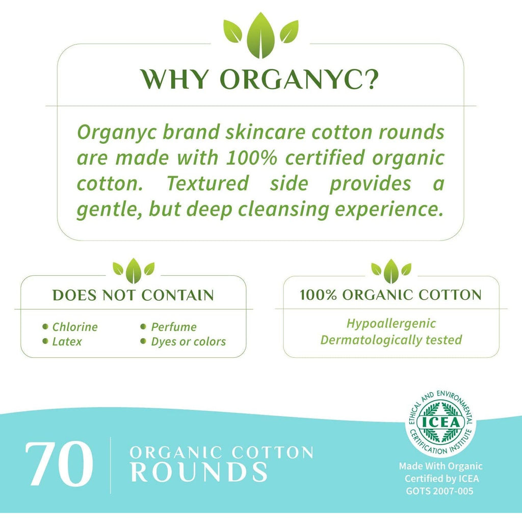 Organyc 100% Organic Cotton Rounds - Biodegradable Cotton, Chemical Free, For Sensitive Skin (210count) - Daily Cosmetics Beauty and Personal Care