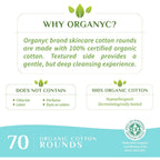 Organyc 100% Organic Cotton Rounds - Biodegradable Cotton, Chemical Free, For Sensitive Skin (210count) - Daily Cosmetics Beauty and Personal Care