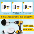 Buy now Hiware 4 Pcs Drill Brush Car Detailing Kit with Extend Attachment, Soft Bristle Power Scrubber Brush Set for Cleaning Car, Boat, Seat, Carpet, Upholstery and Shower Door - White at indiglob india