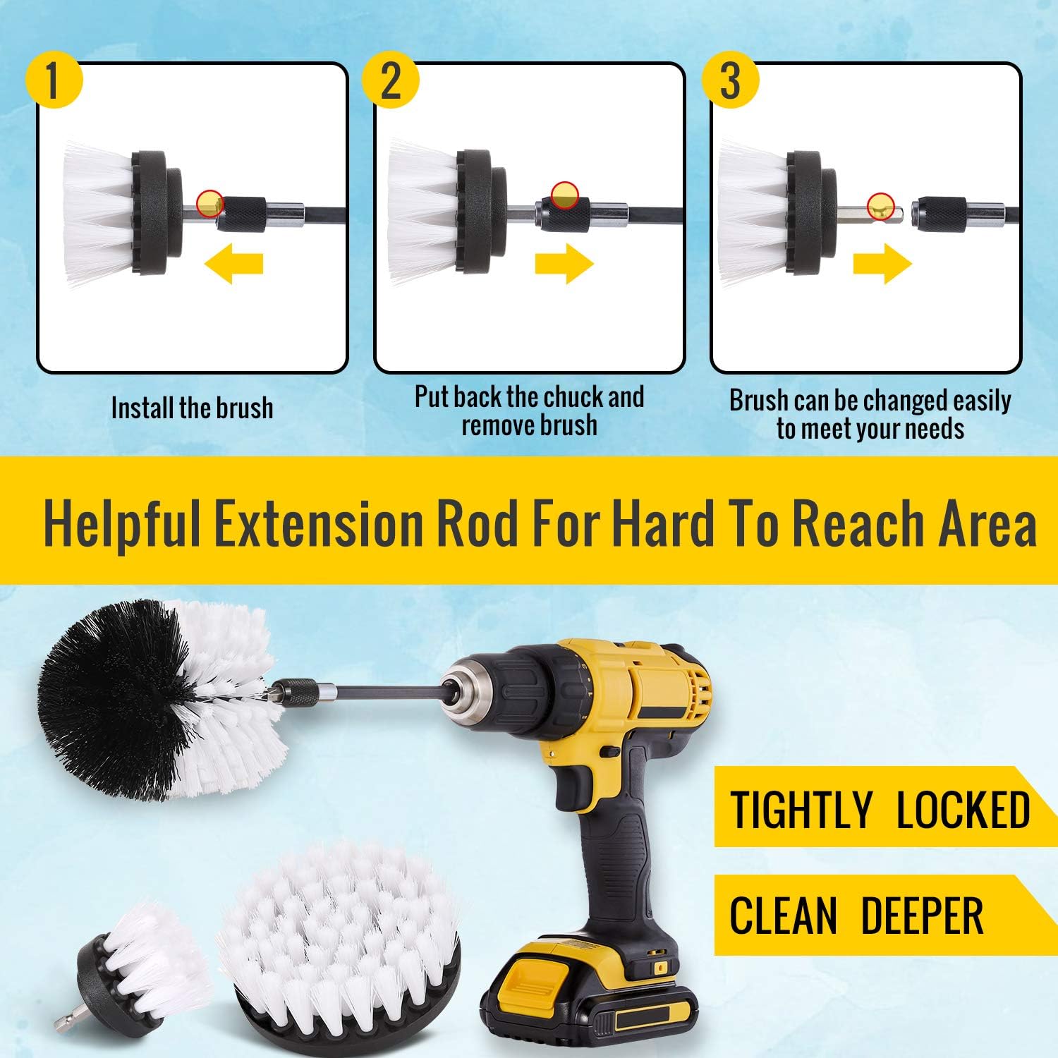 Buy now Hiware 4 Pcs Drill Brush Car Detailing Kit with Extend Attachment, Soft Bristle Power Scrubber Brush Set for Cleaning Car, Boat, Seat, Carpet, Upholstery and Shower Door - White at indiglob india