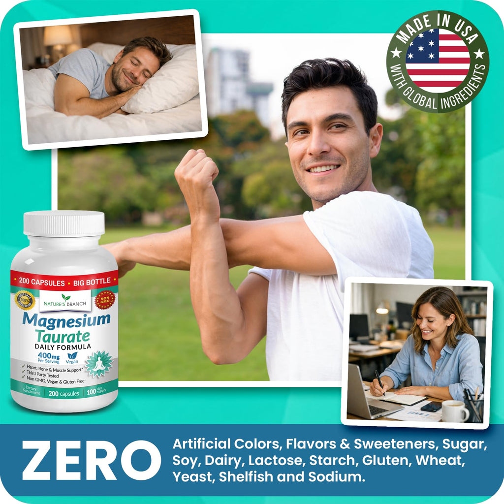 Magnesium Taurate 400mg – High Absorption for Sleep, Heart Health & Calm