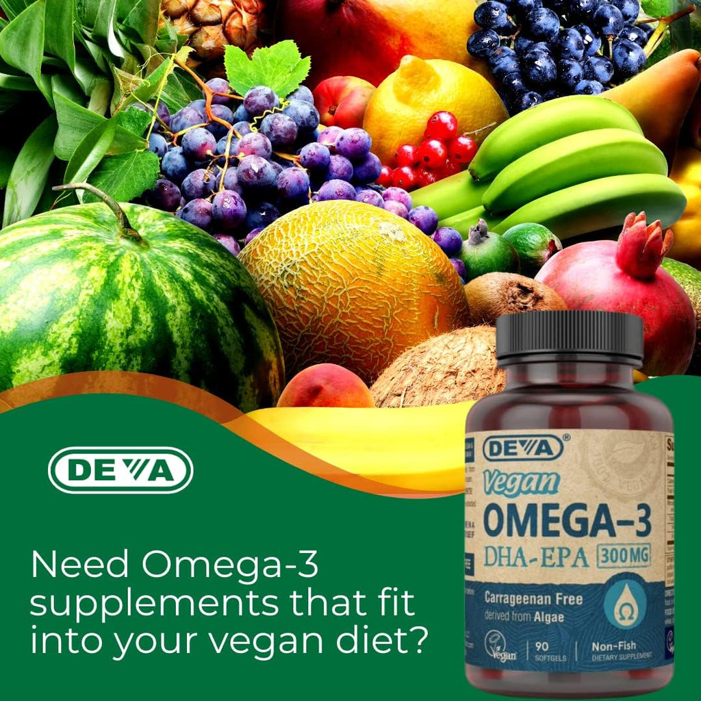 Buy now DEVA Vegan Omega-3 DHA EPA Supplement Once-Per-Day Softgel 300 MG - Carrageenan Gelatin & Gluten Free - Non-Fish Algae Oil Fatty Acids - 90 Softgels at indiglob india