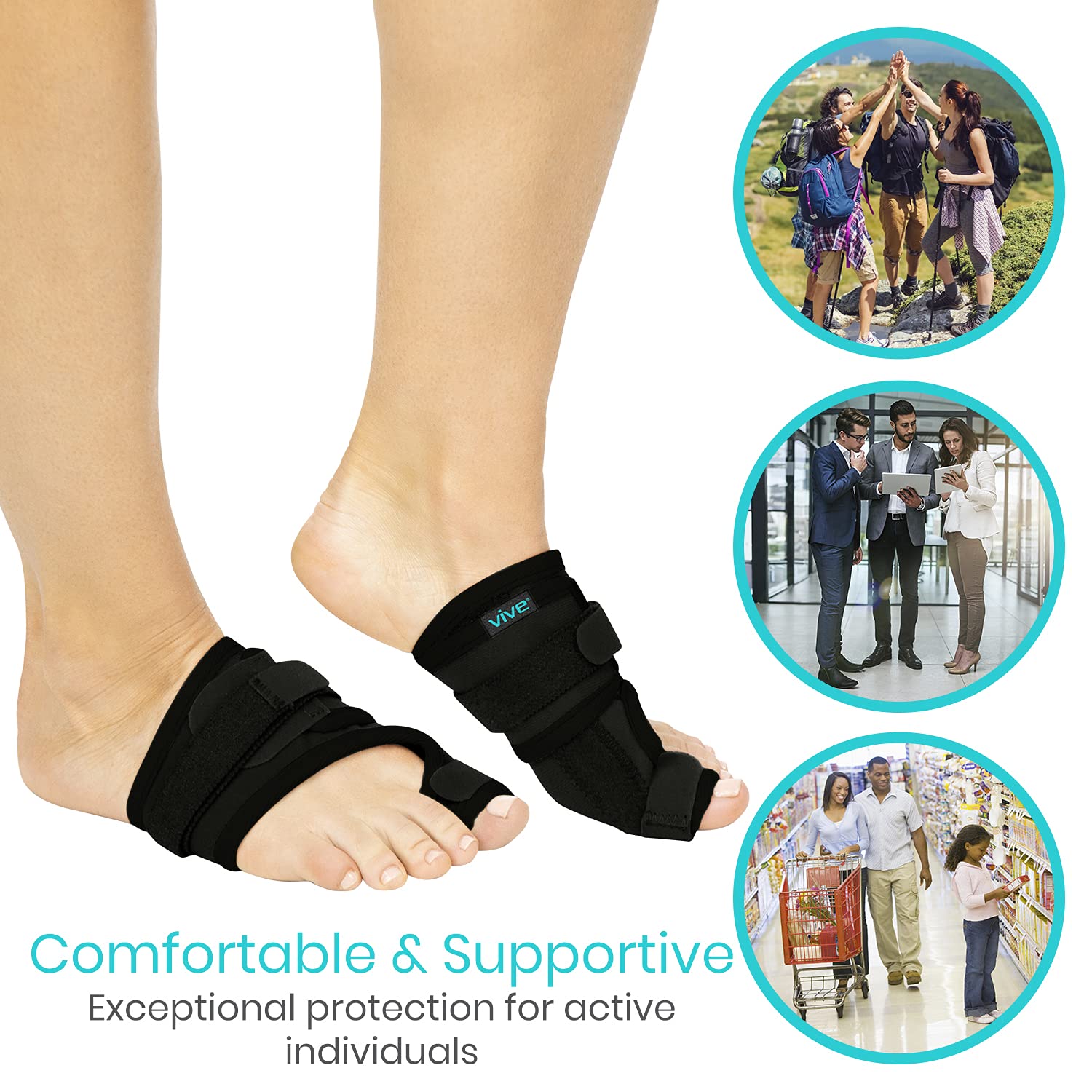 Buy now Vive Bunion Brace (Pair) - Big Toe Corrector Straightener with Splint - Hallux Valgus Pad, Joint Pain Relief, Alignment Treatment - Orthopedic Sleeve Foot Wrap Support for Men and Women (Black) at indiglob india