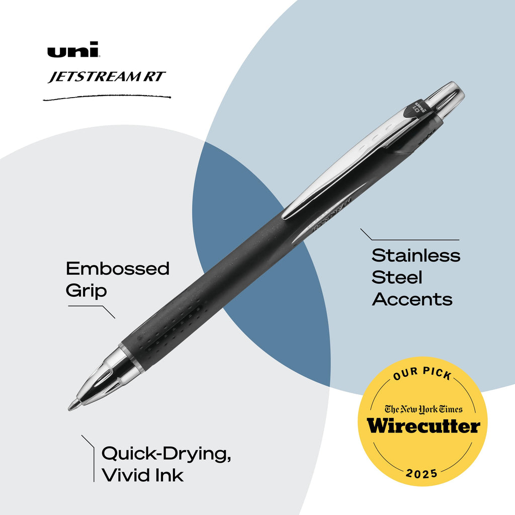 uni-ball Jetstream RT Ballpoint Pens, Bold Point (1.0mm), Black, 3 Count