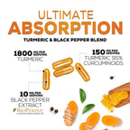 Turmeric Curcumin Supplement 95% Curcuminoids 1950mg with Organic Turmeric & BioPerine Black Pepper Extract for Best Absorption, Natural Vegan Joint Support, Non-GMO, Bottled in USA - 120 Capsules