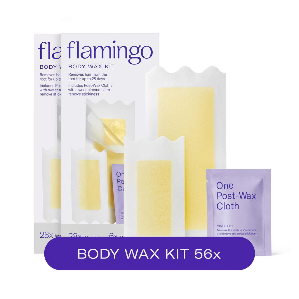 Flamingo Wax Strips for Body Hair Removal, Women's Body Wax Kit, Pack of 2- Contains 56 Body Wax Strips and 12 Post Wax Cloths