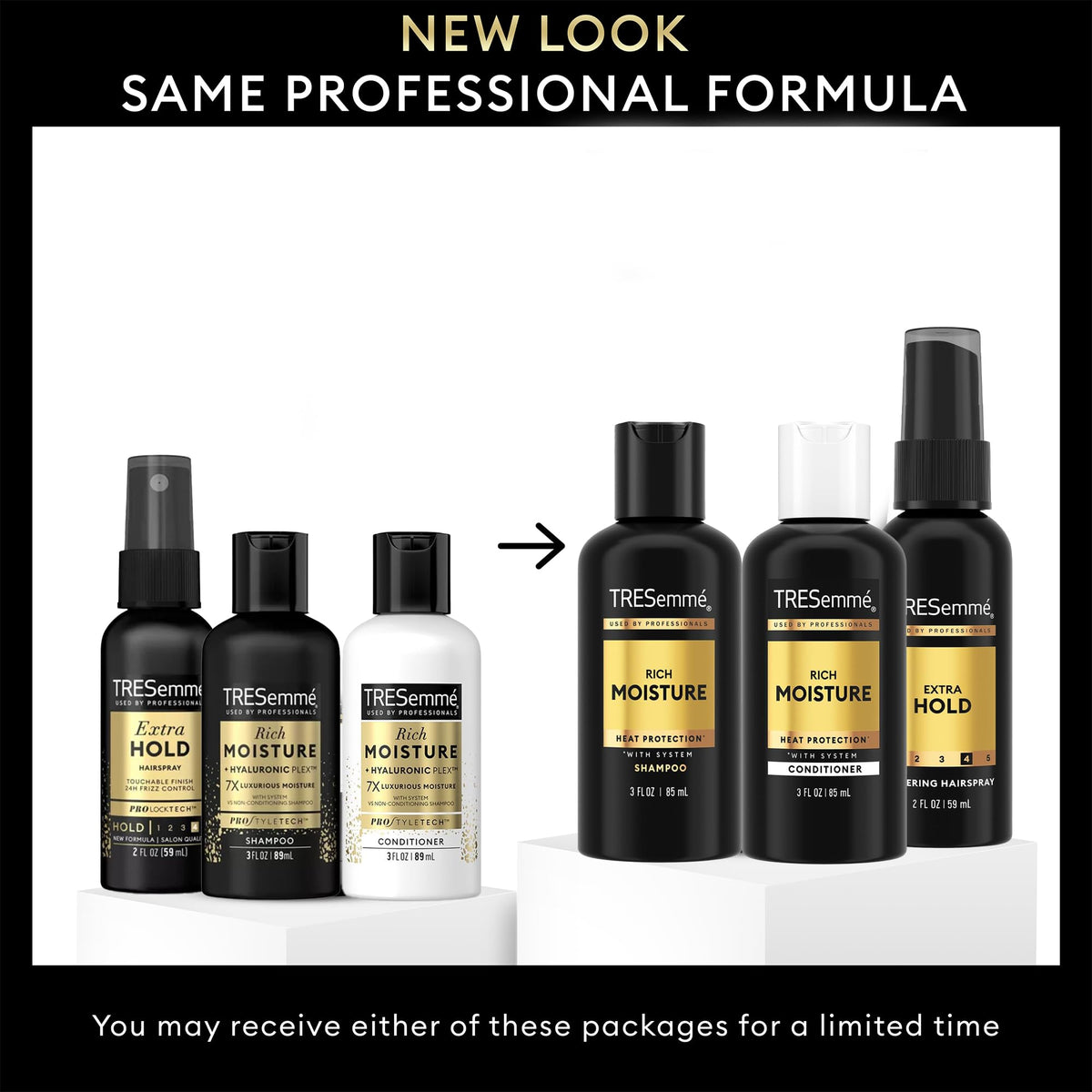 TRESemmé Travel Shampoo, Conditioner & Hairspray – Rich Moisture Hair Products + Non-Aerosol Hair Spray, 24H Frizz Control (3 Piece Set)