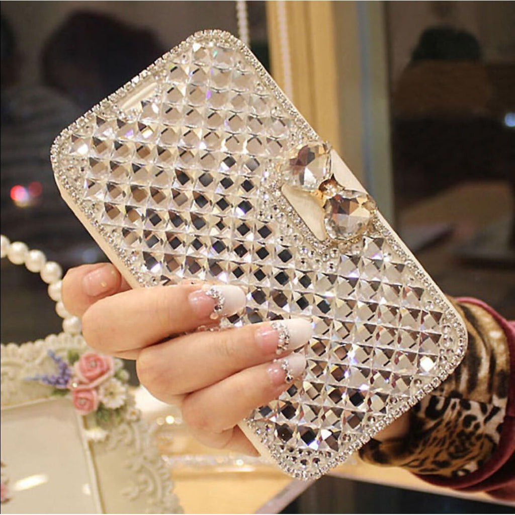 Buy now Bonitec iPhone 14 Pro Max Wallet Case - Women's Glitter Bowknot Diamond Rhinestone Flip Stand with Card Slot at indiglob india