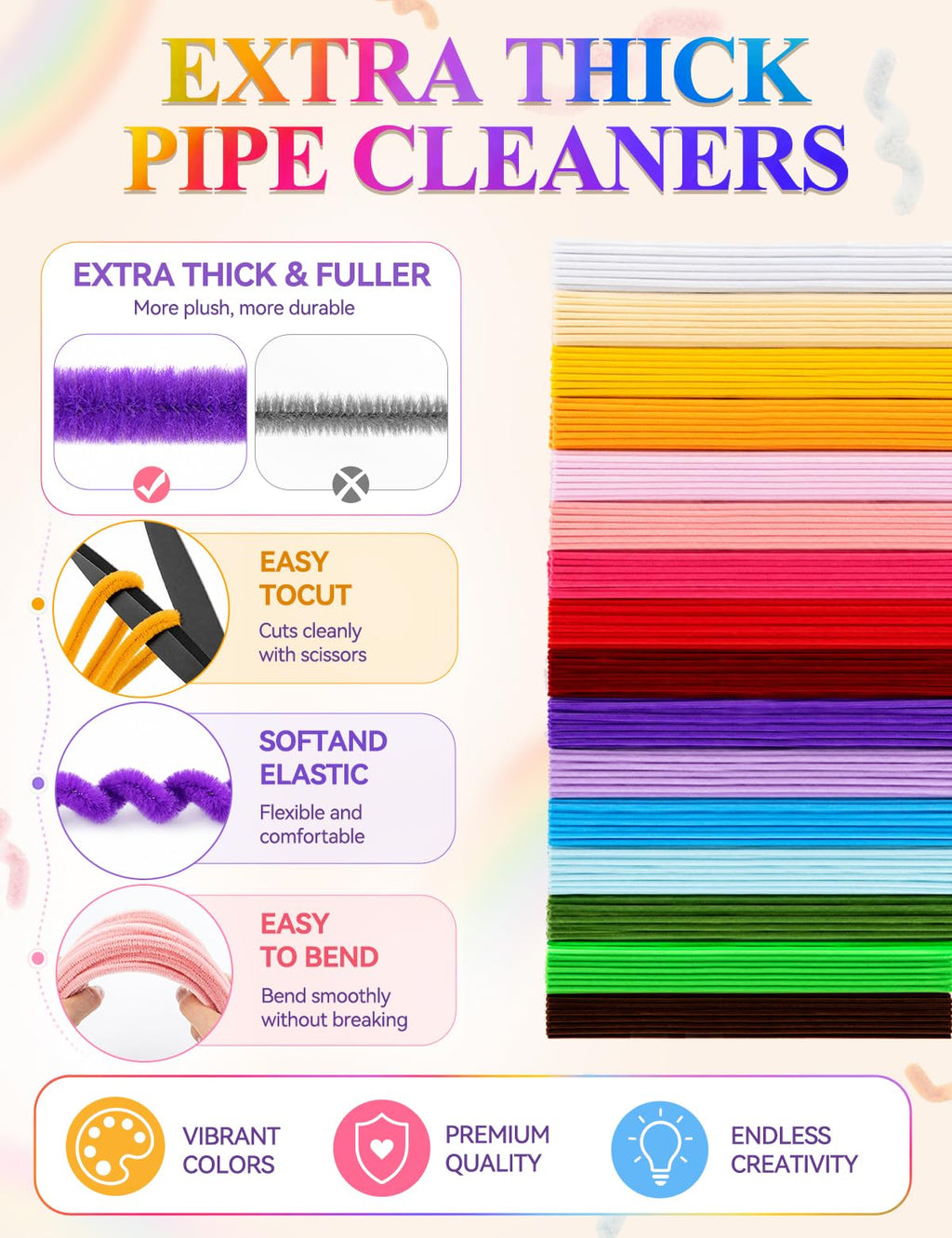1600Pcs Pipe Cleaners Bulk for Crafts, DIY Pipe Cleaners Flowers Kit Handle