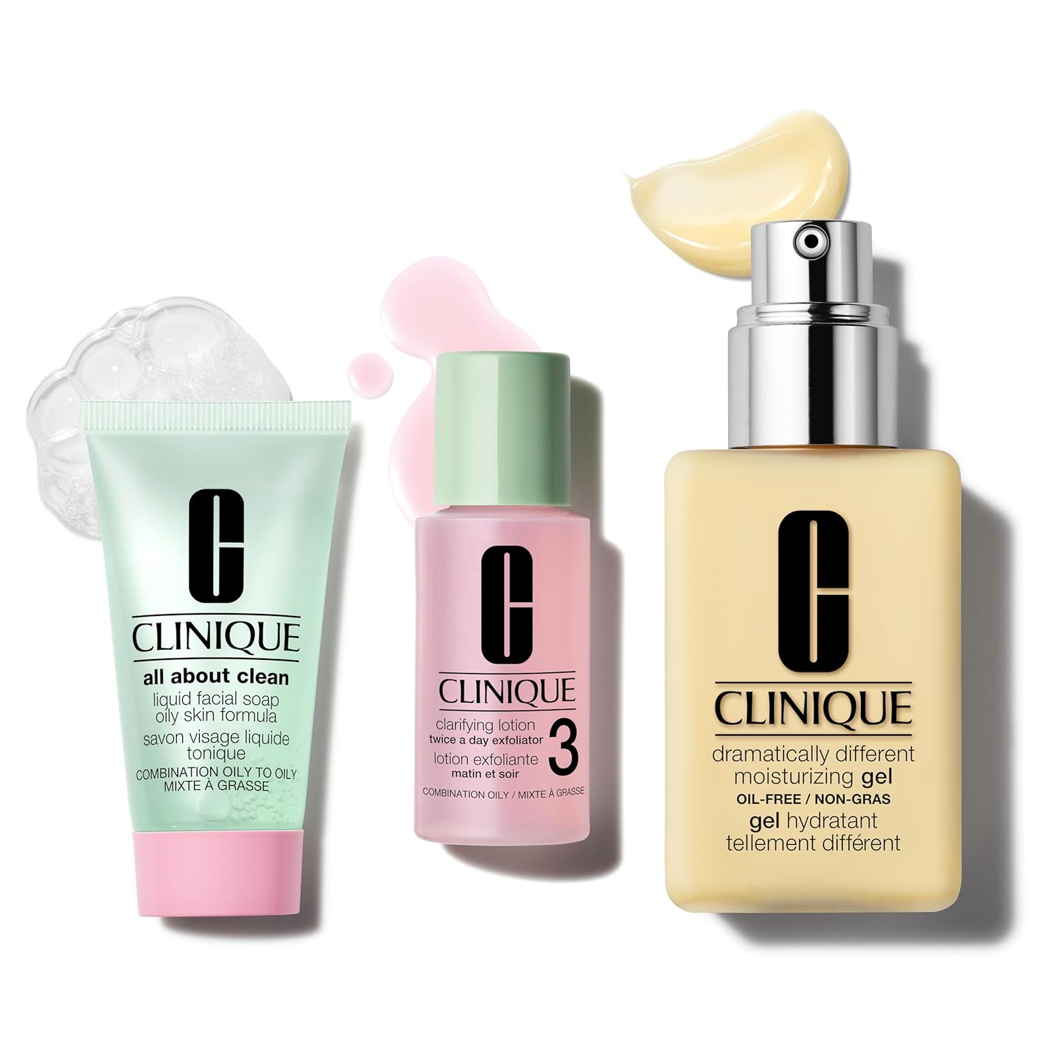 Buy now Clinique Great Skin, Great Deal Gift Set | All About Clean Mild Liquid Soap, Clarifying Lotion + Dramatically Different Lotion | Includes Full Size Moisturizer | For Dry or Oily Combination Skin Types at indiglob india