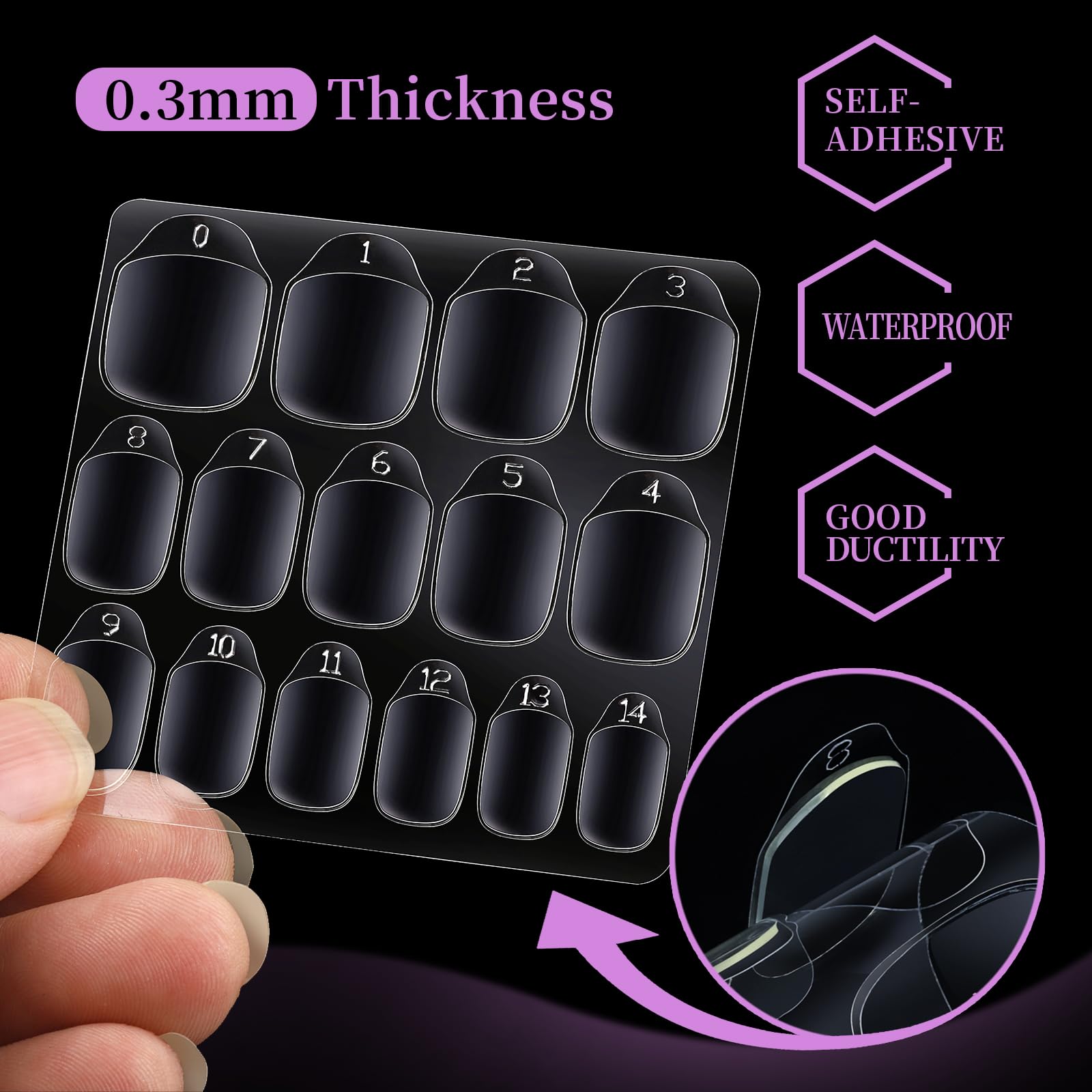 Teenitor 600pcs Press on Nail Adhesive Tabs, 15 Sizes of Nail Stickers for Press ons, Press on Nails Glue Stickers Press on Nail Sticky Tabs, Clear/Yellow