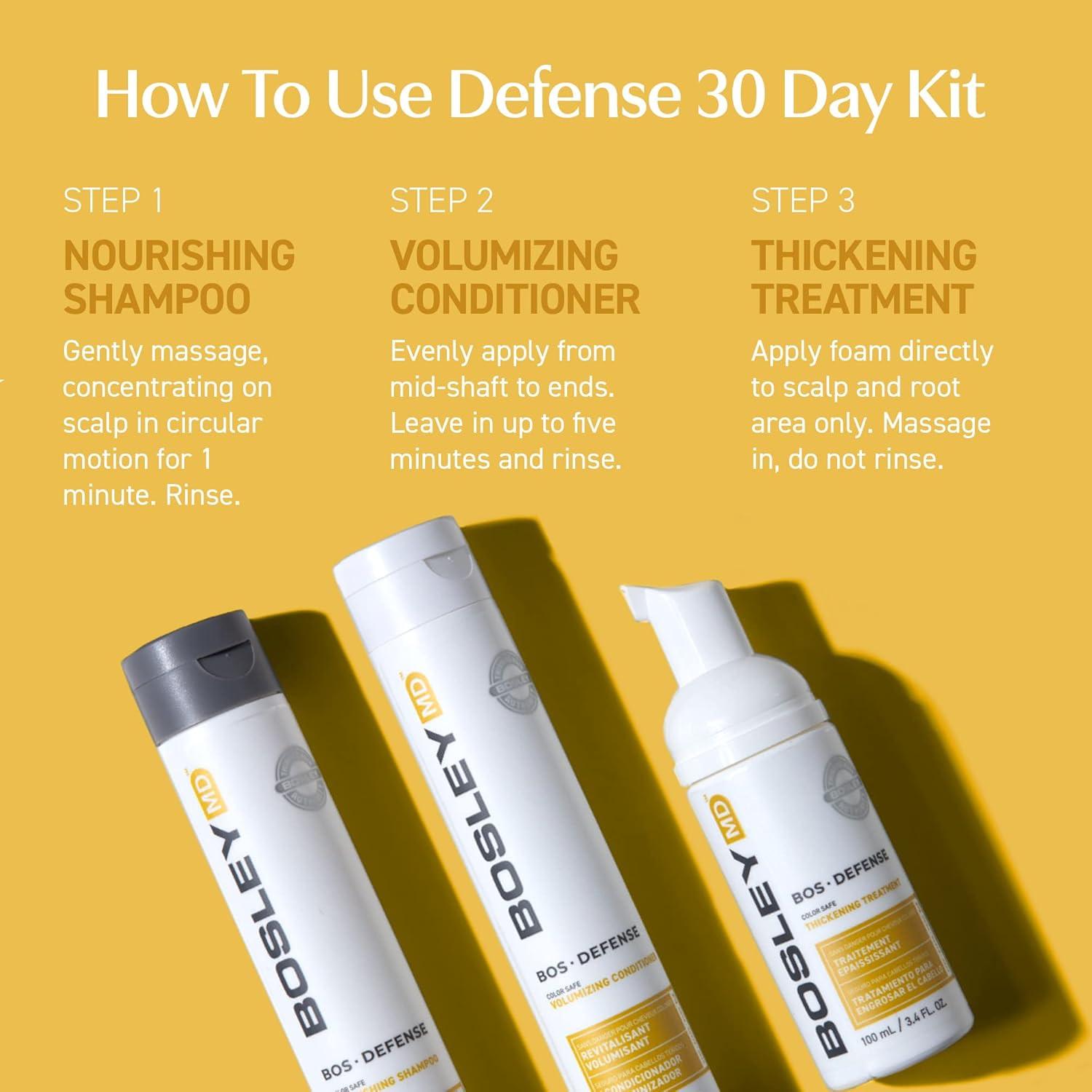 Buy now BosDefense Nourishing Shampoo, Conditioner, and Kit for Light Thinning Hair, Hair Thickening Formula, Color Safe, Starter Set and Multiple Sizes at indiglob india