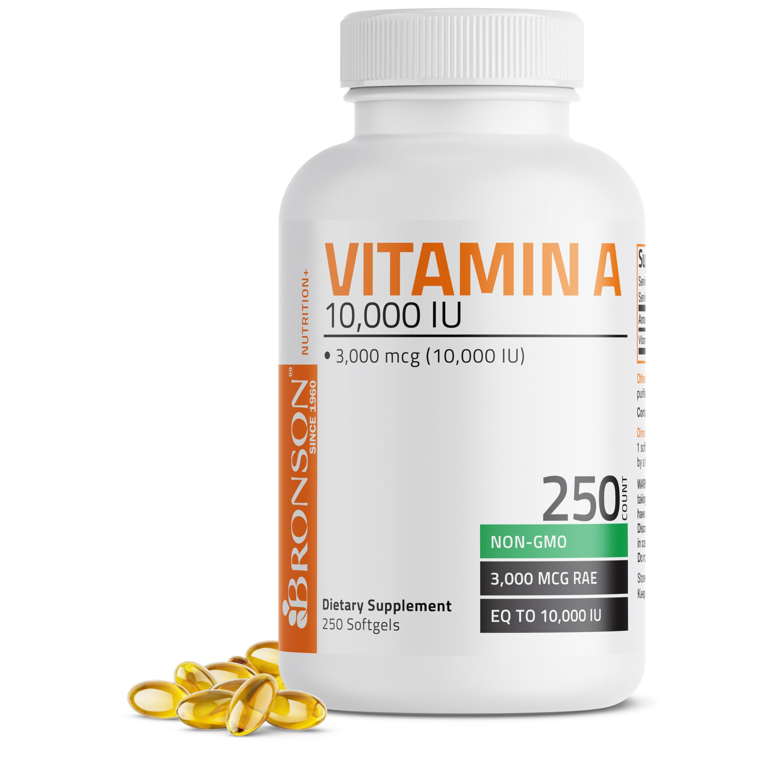 Bronson Vitamin A 10,000 IU Healthy Vision and Immune Support, 250 Softgels | Vitamin A Palmitate, Once-Daily Rapid Release, Skin, Growth & Reproduction Support, Non-GMO