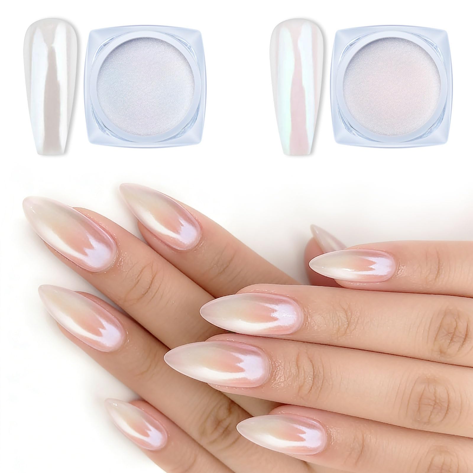 16 Jars Chrome Nail Pearl Powder Silver and Gold Mirror Iridescent Aurora Metallic Nail Pigment Pearlescent Mermaid Pigment Pearl Dust Kit, Nail Art Decoration, Acrylic Resin Craft