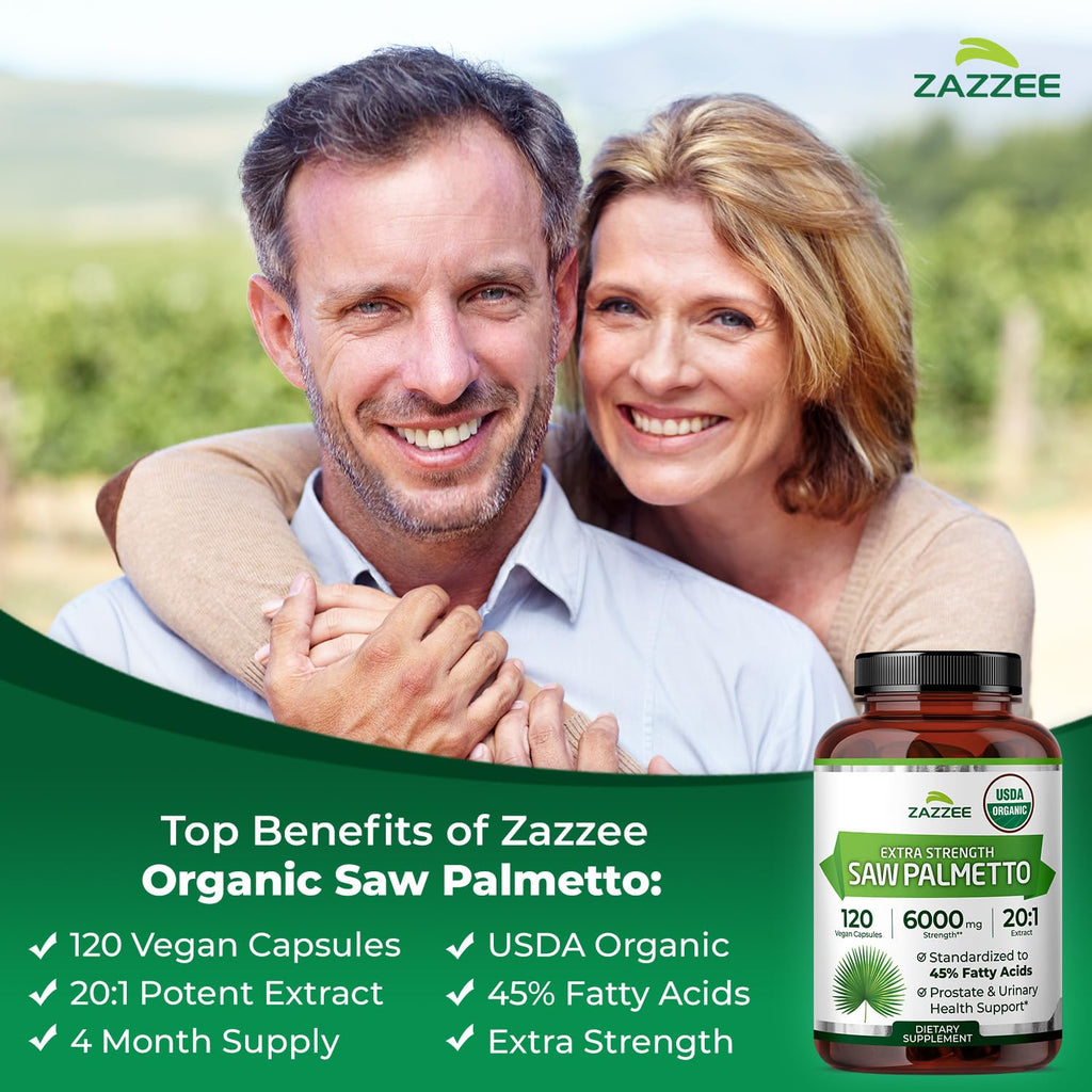 Zazzee USDA Organic Saw Palmetto 20:1 Extract, 40% Fatty Acids, Vegan