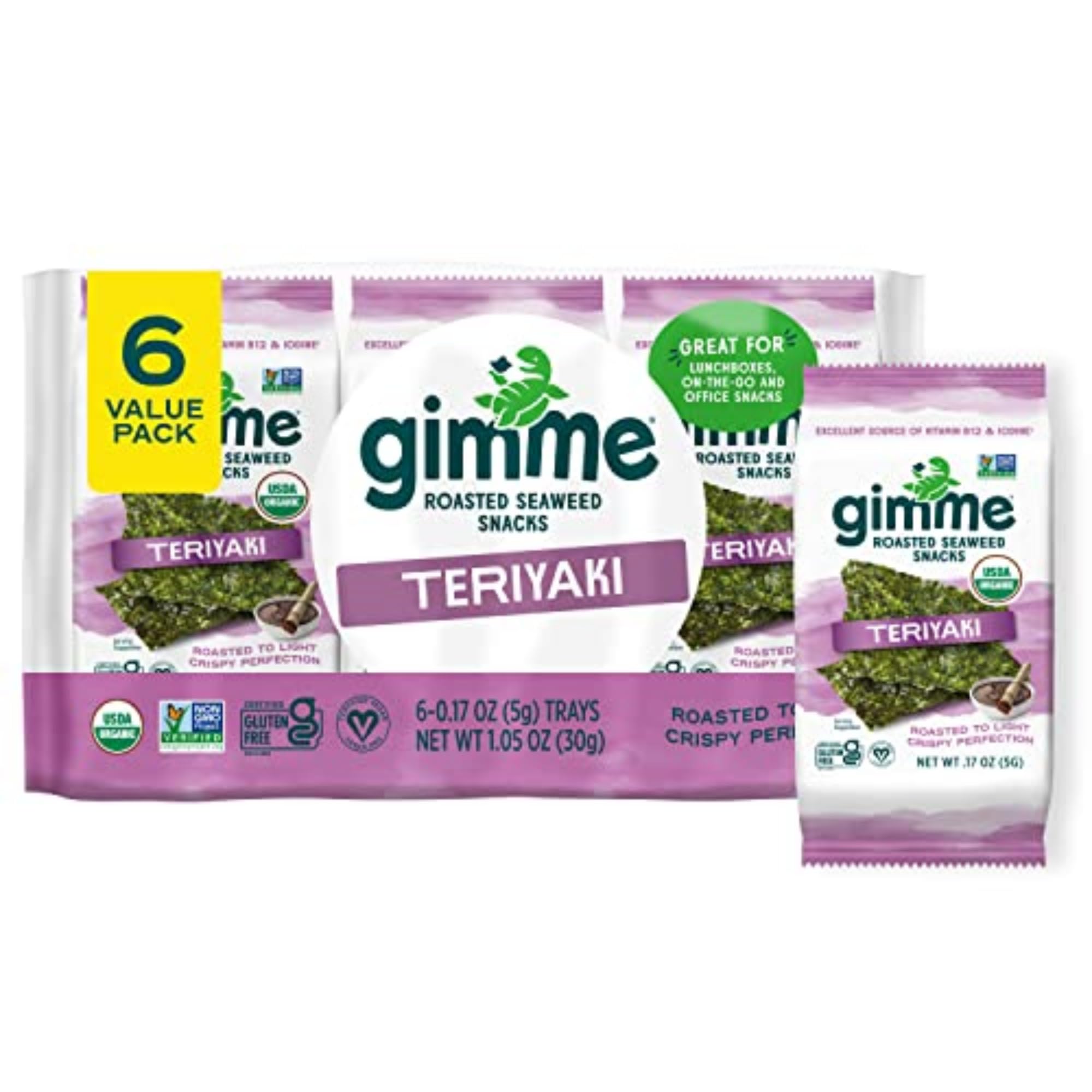 Buy now Gimme Seaweed Organic Premium Roasted Seaweed Snacks, Sea Salt, 6 Count, Keto, Vegan, Gluten-Free, Great Source of Omega3s and Iodine, Healthy On-The-Go Snack for Kids and Adults 6 Count (Pack of 1) #4 Teriyaki at indiglob india