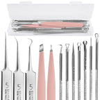 Teenitor 9 Pcs Professional Blackhead Tweezers and Pimple Popper Tool Kit, Stainless Steel Blackhead Remover Tools