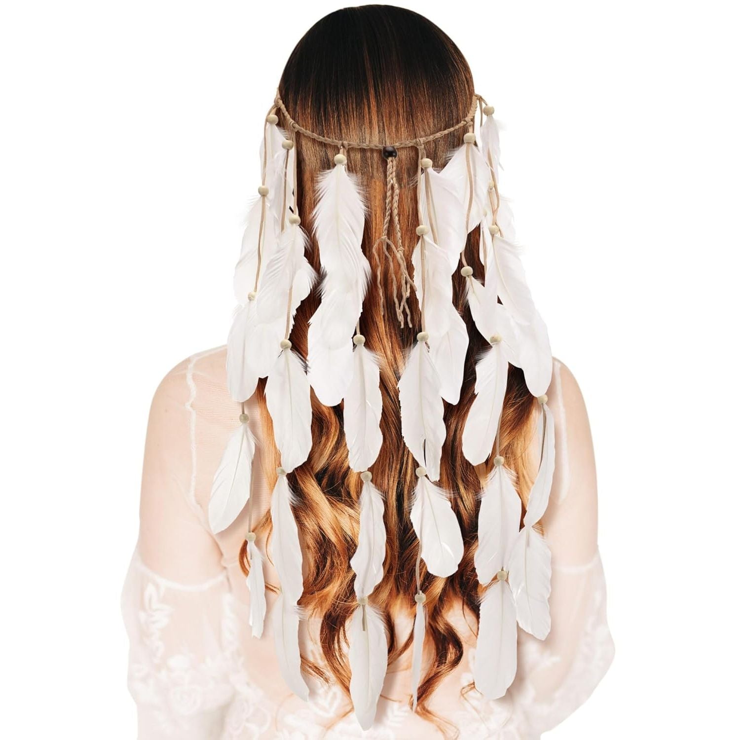 Buy now XunYee Feather Hippie Headband for Women - Indian Feather Hair Accessories for Costume (Classic Style) White at indiglob india