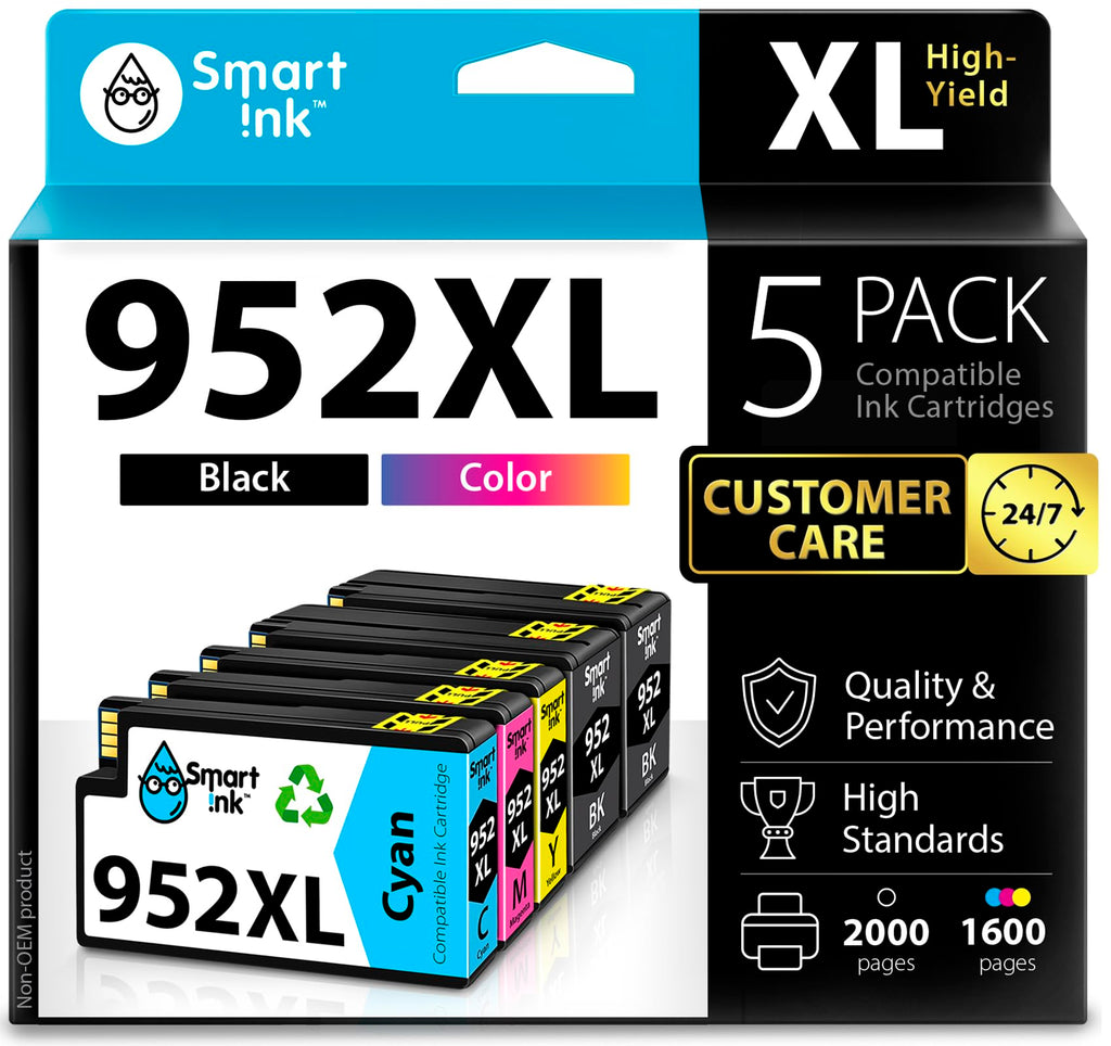 Smart Ink Compatible Ink Cartridges Replacement for HP952XL 952 XL 2 Black and Cyan/Magenta/Yellow (5 Combo Pack) to use with HP OfficeJet Pro 8710 7740 8720 8715 8210 8703 OfficeJet 8702 Printers