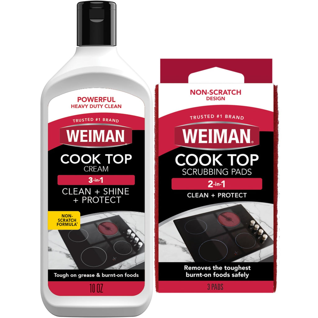 Weiman Heavy Duty Glass & Ceramic Cooktop Cleaner, 10 Oz & 3 Scrubbing Pads