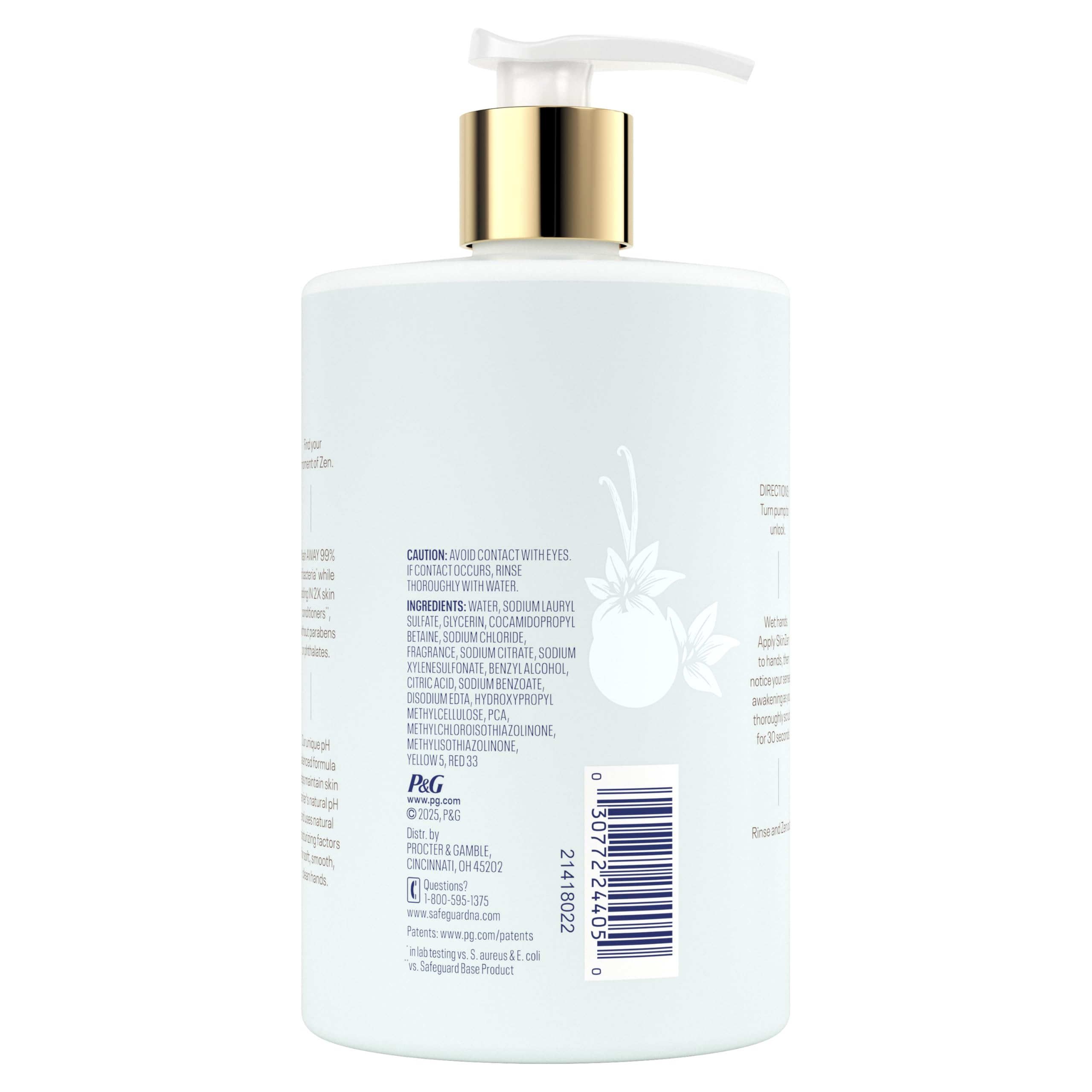 Safeguard Liquid Hand Soap, Skin Zen, Washes Away 99% Bacteria, Made with Natural Moisturizers & 2X Skin Conditioners, Safeguarding Families, PH Balanced Formula, Vanilla & Cashmere Scent, 16 oz