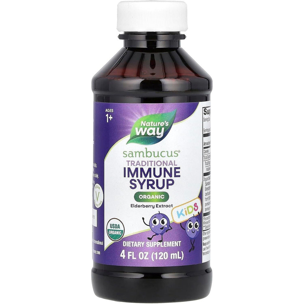 Buy now Nature's Way Sambucus Elderberry Traditional Immune Syrup for Ages 1+, Traditional Immune Support*, Antioxidant Support*, Black Elderberry Extract, USDA Certified Organic, 4 Fl Oz at indiglob india