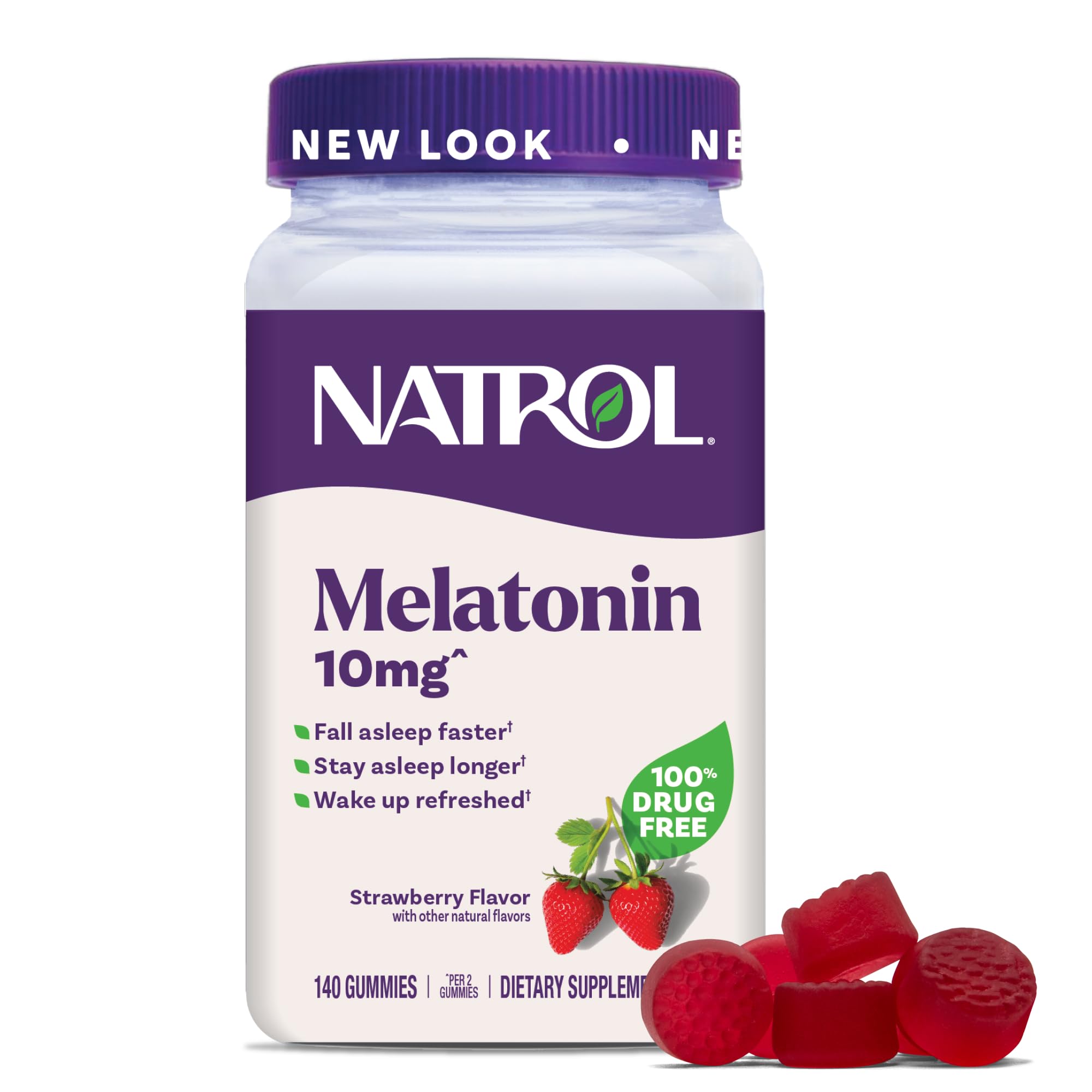 Natrol Melatonin 10 mg Gummies, Sleep Support for Adults, 140 Gummies | Supplement to Fall Asleep Faster & Stay Asleep Longer, Wake Up Refreshed, 100% Drug-Free, Strawberry-flavored, 70 Day Supply