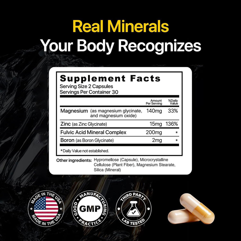 Menerals Mens Multivitamin, Trace Mineral Supplement with Fulvic Acid 60Ct | Testosterone - Natural All-in-One Men's Mineral Formula; Pairs Trace Minerals with Fulvic Acid; 60-Count Bottle