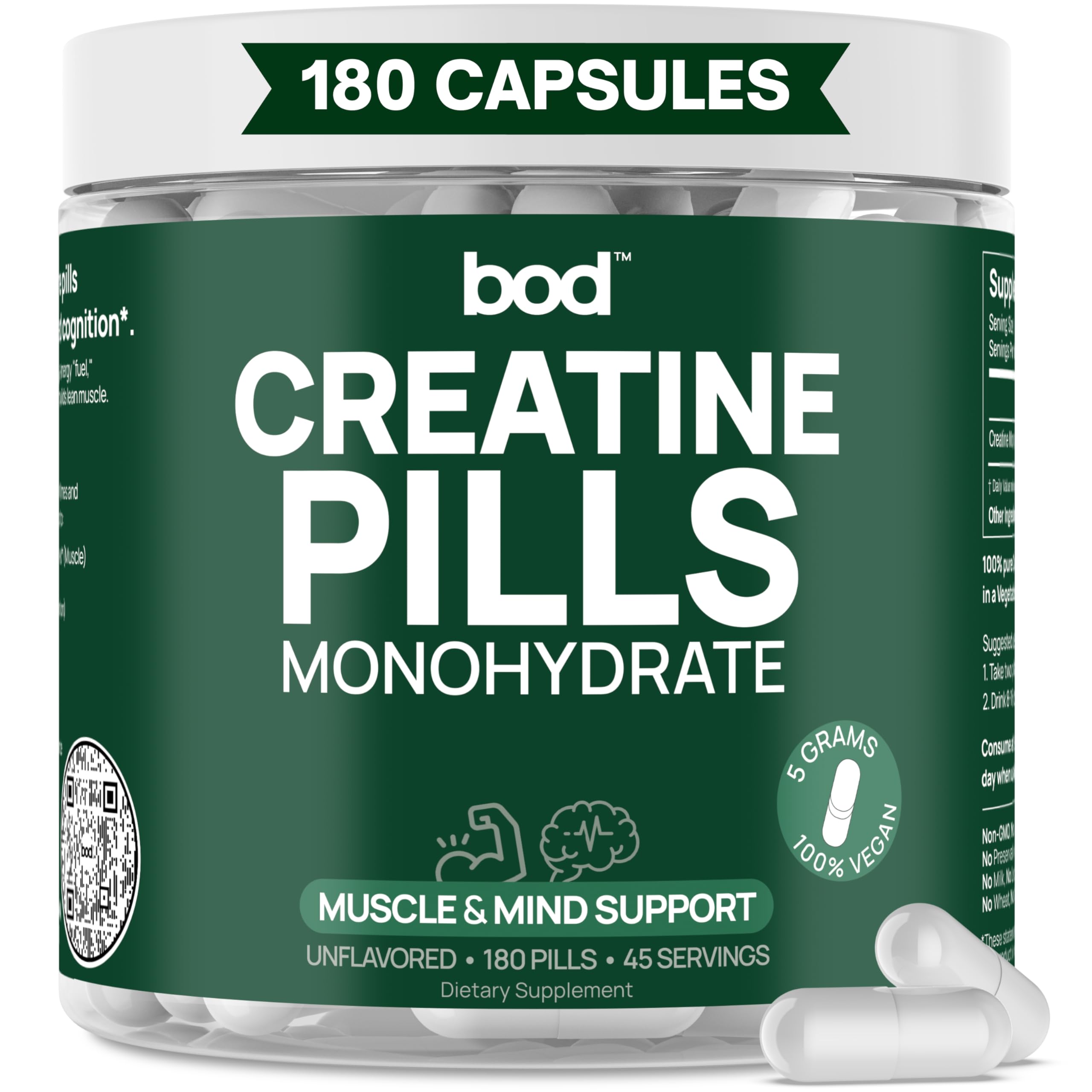 Bod Creatine HCL Capsules – 150 Pills | Creatine Hydrochloride Supplement for Men & Women | Easy-to-Swallow Alternative to Monohydrate Powder, Unflavored & Keto-Friendly