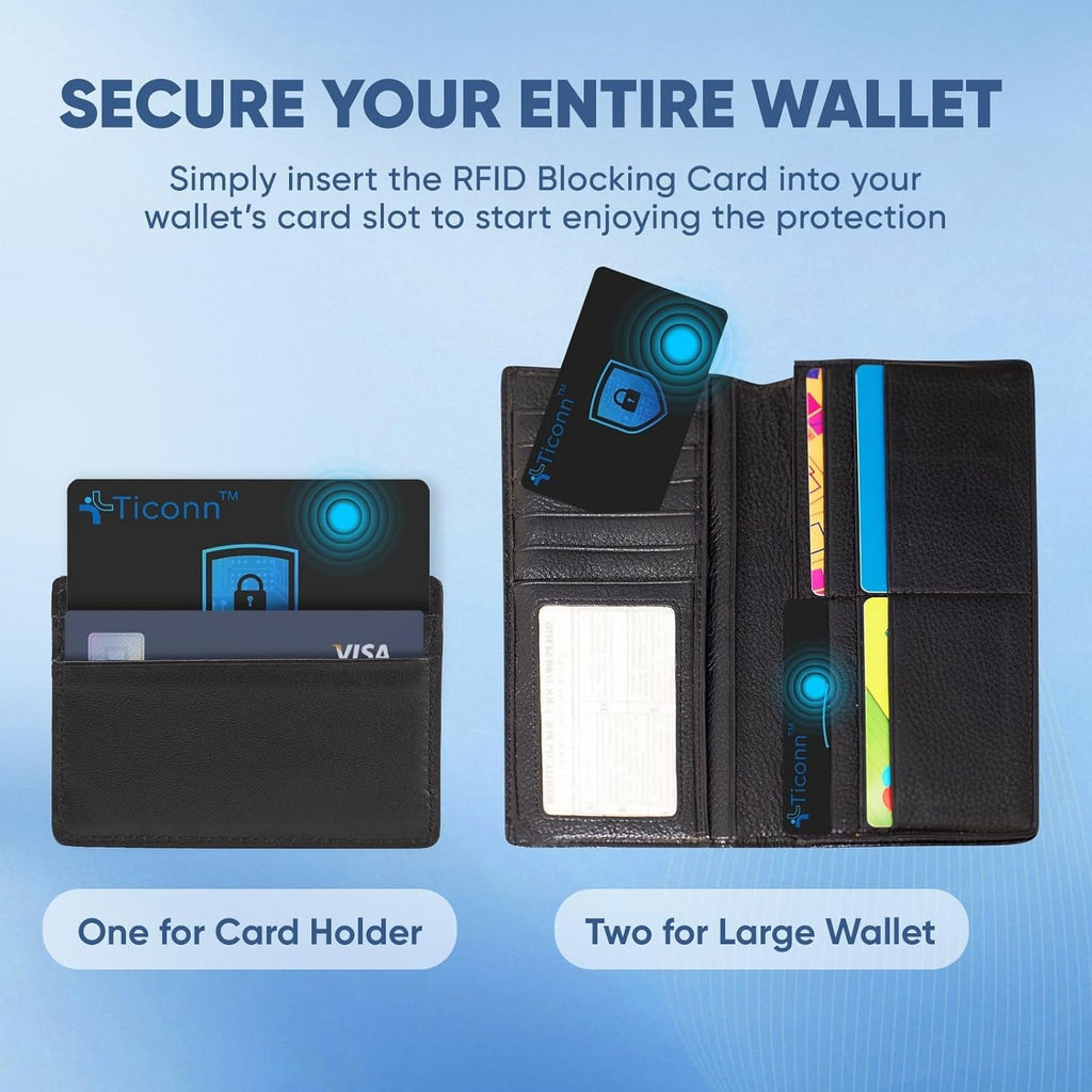 Buy now TICONN RFID Blocking Cards - 4 Pack, Premium Contactless NFC Debit Credit Card Passport Protector Blocker Set for Men & Women, Smart Slim Design Perfectly fits in Wallet/Purse (4) at indiglob india