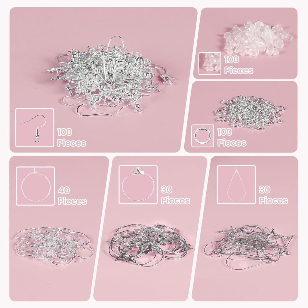 Buy now 400 Piece Sterling Silver Plated Earring Hooks, Hypoallergenic Earrings Making Kit with Beading Hoop Earring Finding Component Accessories, Earring Backs & Jump Rings for DIY Jewelry Craft at indiglob india